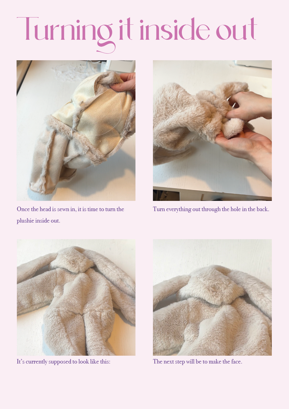 Stuffed animal in a red dress sitting on a white surface with a blurred indoor background. Plushie plush bunny sewing pattern tutorial, making build-a-bear, diy plushie, diy bunny, making toy toys, build-a-bear clothes, homemade Christmas gift, tiktok sewing pattern, homemade toy, homemade plushie, plushie pattern, bunny pattern, birthday gift child, birthday gift girl 6yo